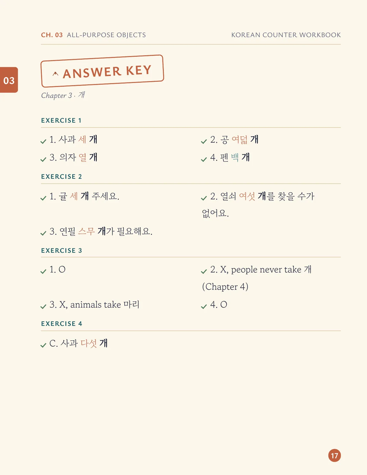 Every chapter ends with its answer key.